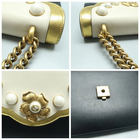 100% Authentic GUCCI Peony Black Pearly Leather Shoulder Bag 615-121424 - Picture 6 of 12